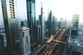 View of traffic and skyline from rooftop at sunset Dubai - UAE Royalty Free Stock Photo
