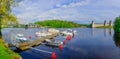 View of a train bridge and Olavinlinna castle in Savonlinna Royalty Free Stock Photo