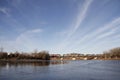 View of a train crossing a bridge over a body of water Royalty Free Stock Photo