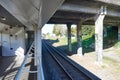 View from a train of graffiti on concrete bridge pillars Royalty Free Stock Photo