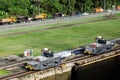 A view of a the train locomotive called a mule to guide ships through the Panama Canal. Royalty Free Stock Photo