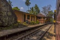 A view from a train at the station at Yatiwaldeniya on the Kandy to Columbo main line railway in Sri Lanka, Asia