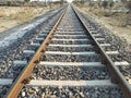 View of the train tracks in the middle of the forest outside the city Royalty Free Stock Photo