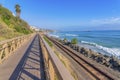 View of the train tracks and ocean from the bridge at San Clemente, California Royalty Free Stock Photo