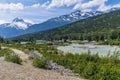 A view from the train on White Pass & Yukon Route Railway down the Skagway river, Alaska Royalty Free Stock Photo