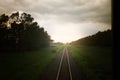 View from train window , Beautiful sky with cloud Royalty Free Stock Photo