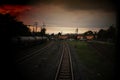 View from train window , Beautiful sky with cloud Royalty Free Stock Photo