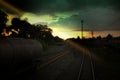 View from train window , Beautiful sky with cloud Royalty Free Stock Photo