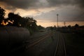 View from train window , Beautiful sky with cloud Royalty Free Stock Photo