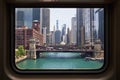 View through train window of Chicago city skyline Royalty Free Stock Photo