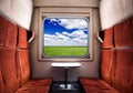 View from the Train Window on picturesque summer landscape Royalty Free Stock Photo