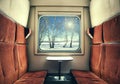 View from the Train Window on winter landscape Royalty Free Stock Photo