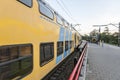 View of a trainstation where train passes by