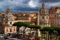 View of Trajan\'s Column, Chiesa Santa Maria di Loreto church and part of the Imperial Forum in Rome Royalty Free Stock Photo