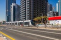 View of Tram Dubai on its Track in Dubai Marina