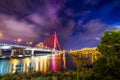 View of Tran Thi Ly bridge of Da Nang city at sunset which is a very famous destination