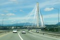 View of Trans-Canada Highway with Port Mann Bridge in the background during the sunny day