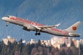 View of the Trans Canada Retro A220 taking off from the Vancouver International Airport