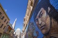 Transamerica Pyramid and Bruce Lee painting in Chinatown, San Francisco Royalty Free Stock Photo