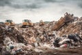 view of trash being sorted and separated for recycling in a modern landfill