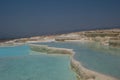 View of travertine hot springs in Pamukkale, Turkey, selective focus Royalty Free Stock Photo