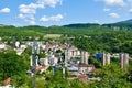 View of Trbovlje town and forest covered hills