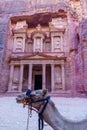 Treasury Al-Khazneh in the ancient Nabatean city of Petra Royalty Free Stock Photo