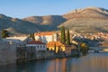 View of Trebisnjica river and Trebinje city on sunny winter day. Bosnia and Herzegovina