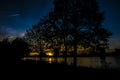 The Charles river in Boston at the magic hour. Contrasted sunset in gold and blue