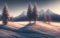 View Of Trees Covered With Hoar Frost In at sunrise. Generative Al Illustration