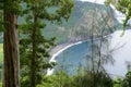View through the trees at the Waipio Valley lookout in Hawaii.