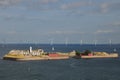 View of the Trekron Fortress and Wind Turbines in the Copenhagen Bay, Denmark Royalty Free Stock Photo