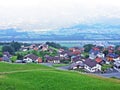 View of the Triesenberg settlement and the Rhine river valley Rheintal - Liechtenstein