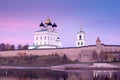 View of the Trinity Cathedral in the Pskov Kremlin at sunset. Russia Royalty Free Stock Photo