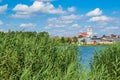 View on Trinity Catholic church in Glubokoe from behind lake, Be Royalty Free Stock Photo