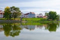 View of Trinity suburb on banks of Svisloch, Minsk, Belarus Royalty Free Stock Photo