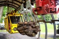 View of the trolleys on the territory of Landek Park Mining Museum in Petrkovice near Ostrava under the Landek hill