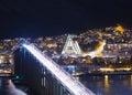 View On Tromso Bridge And Arctic cathedral At Polar Night, Tromso, Norway Royalty Free Stock Photo