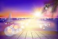 View of a tropical beach with a sailboat. Sunset. Vector Illustration. Royalty Free Stock Photo