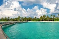 View of tropical island beach with blue sky Royalty Free Stock Photo