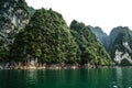 View of tropical limestone mountains in Thailand .Scenic landscape of the lake in Khao Sok National Park