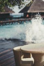 A cafe table with waves behind Royalty Free Stock Photo