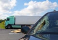 View of truck in an accident with car Royalty Free Stock Photo