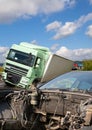 View of truck and car in an accident Royalty Free Stock Photo