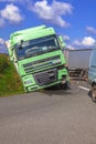 A view of truck on an highway in an accident Royalty Free Stock Photo