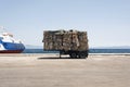 A view of a truck with recycled papers and cardboards in the customs of Kos, Greece Royalty Free Stock Photo