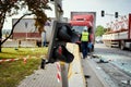 View of truck standing on the side of the street after road accident