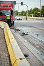 View of truck standing on the side of the street after road accident