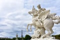 View from Tuileries Garden with Tour Eiffel and statue, copy of Mercure Riding Pegasus by Antoine Coysevox 1702. Paris, France.