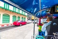 View from the tuk tuk cabine in Bangkok, Thailand. TukTuk is famous transportation, similar as taxi, used by tourist. View of the Royalty Free Stock Photo